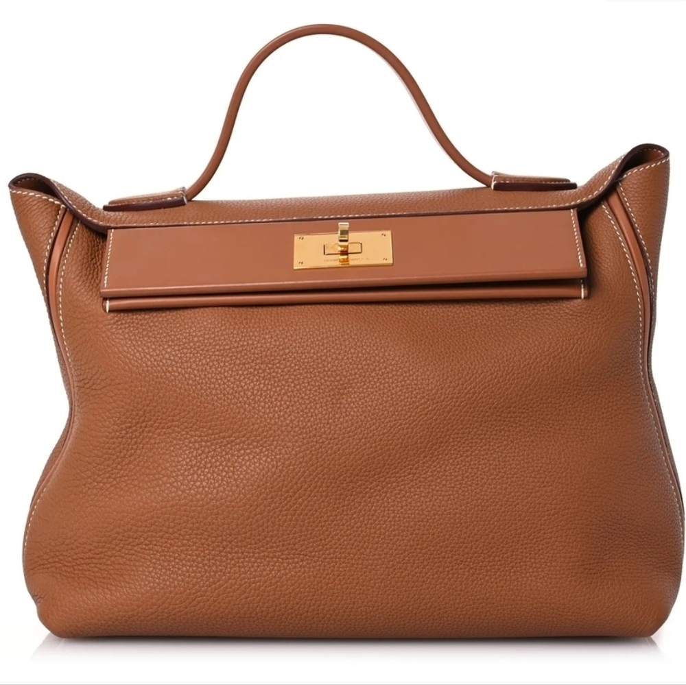 Hermes Togo 24/24 35 Gold Brown Leather Bag Gold Hardware Preowned Yr 2021 Prod.